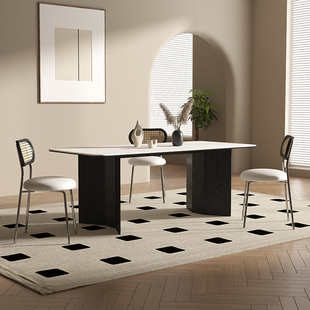 轻奢实木岩板餐桌家用现代简约小户型白蜡木餐桌椅组合长方形,意式
