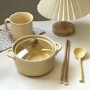 依米,ins风学生宿舍纯色双耳面碗家用陶瓷带盖小奶锅泡面碗,日式