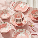 可爱陶瓷碗家用2023新款,吃饭碗米饭碗草莓兔子碗盘子碗碟餐具套装