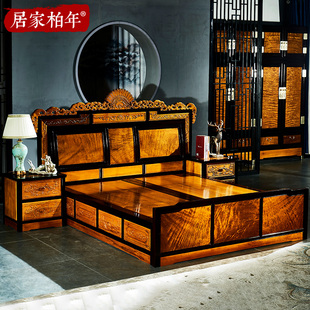 明清古典雕花酸枝红木家具,金丝楠木床全实木主卧1.8米双人床中式