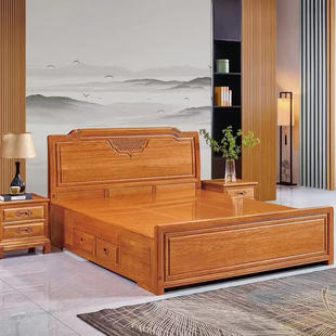 家具,实木1.8米红木金花梨木大床双人床1.5米菠萝格木卧室榫卯中式