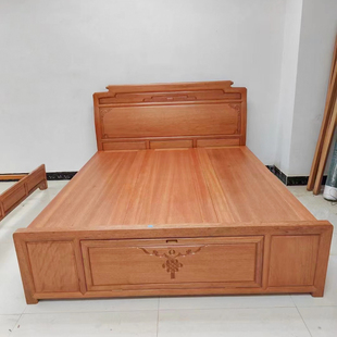 储物金花梨木大床1.8米双人主卧家具全实木,简约家具红木床新中式