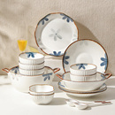 陶瓷盘子碟子菜盘碗碟套装,墨蓝日式,创意餐具饭碗家用汤盘,WUXIN