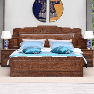 实木床,国标红木家具非洲鸡翅木古典山水大床1.8米双人床新中式
