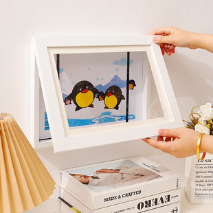 收纳画框收藏儿童绘画涂鸦作品奖状展示可替换磁吸翻盖木质相框架