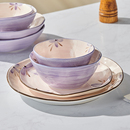 紫风铃创意碗碟餐具陶瓷碗盘家用2022新款,网红ins风碗单个,日式