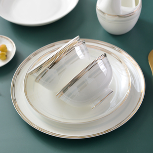 现代轻奢餐具唐山骨瓷碗防烫吃饭碗陶瓷小碗单个家用碗碟10个套装