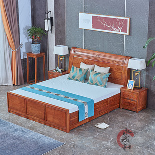 红木家具新中式,实木花梨木素面大床婚床1.8米,仿古刺猬紫檀双人床