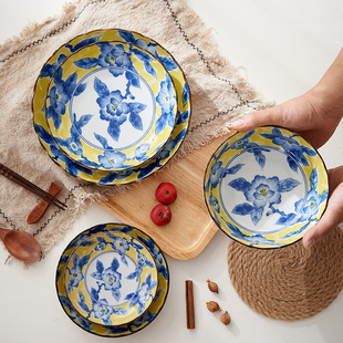 餐具平盘菜盘饭碗套装,日本进口釉下彩家用陶瓷餐盘日式,美浓烧正品💰
