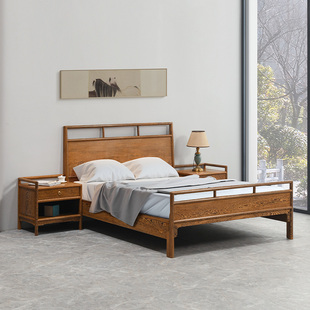 高低床原木现代床榻实木婚床红木大床卧室简约,鸡翅木双人床新中式