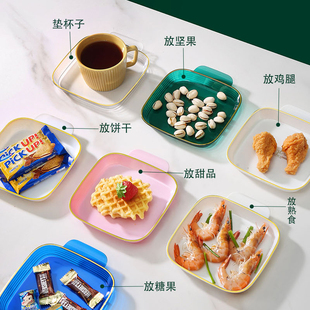 手提烫金吐骨碟食品级纯色加厚透明零食小吃果盘可架筷子骨盘,日式