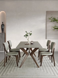 轻奢白蜡木岩板餐桌椅组合现代简约北欧实木大小户型长方形吃饭桌
