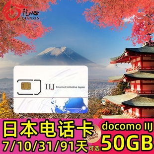 日本电话卡4G手机上网卡7,91天10GB,50GB大流量旅游卡,20GB